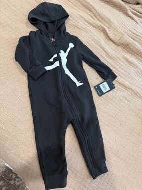 Jordan Black Hooded Jumpman Infant One-Piece